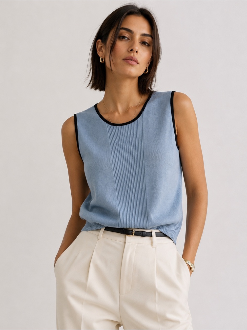 Misook Knit Acrylic Tank Top Shell S Blue Career Office Minimalist Quiet Luxury